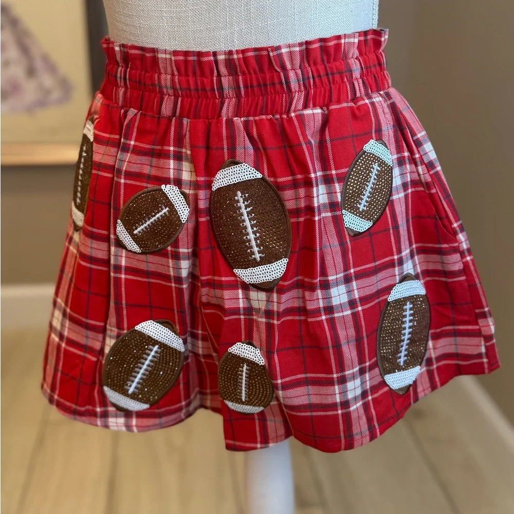 New! Rare SET! QUEEN OF SPARKLES Red Plaid Rhinestone Football Shorts & Tank